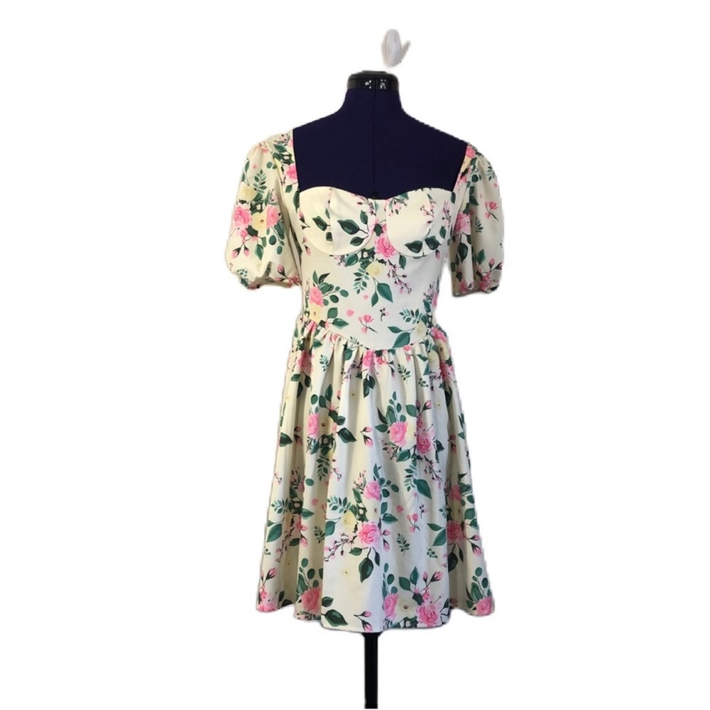 Yellow Floral Short Sleeve Mini Dress